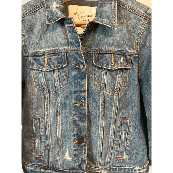 Abercrombie & Fitch Jackets & Blazers - Abercrombie & Fitch Women's Light Wash Distressed Denim Jacket Large Blue